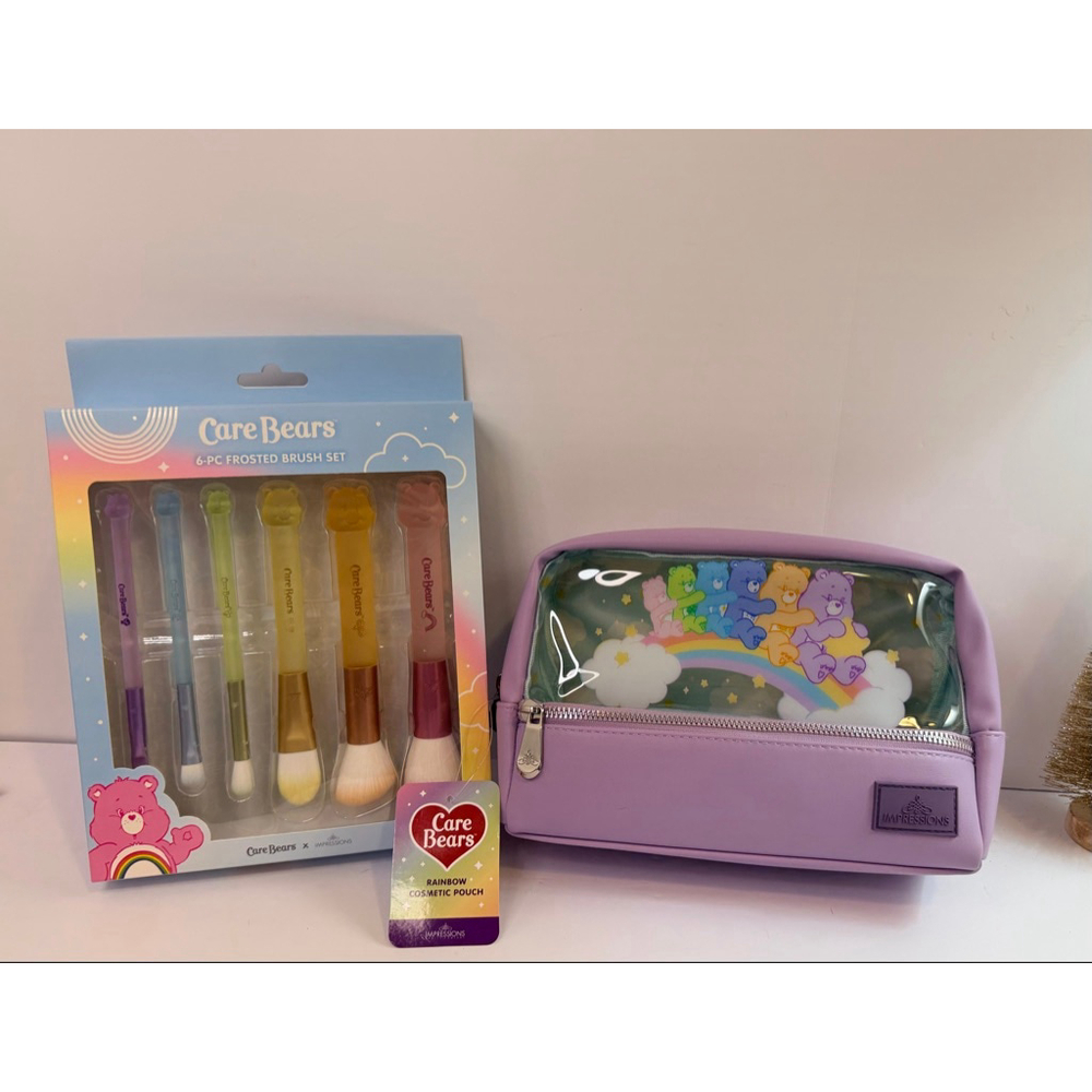🌈 Care Bears Makeup Brush Set + Cosmetic Bag Bundle